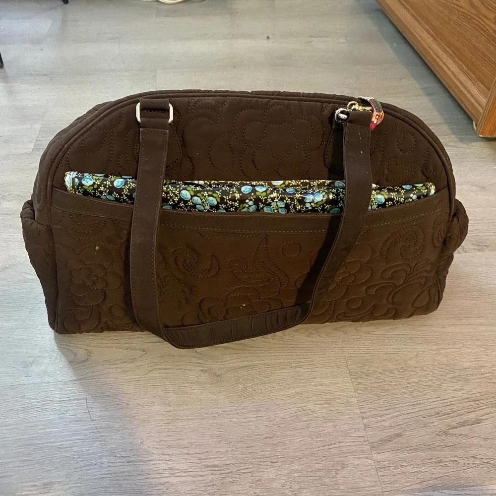 Vera Bradley Diaper Bag Large Brown Quilted Floral Lining with Changing Pad